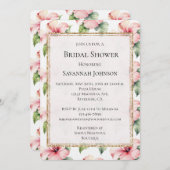 赤面ピンクトロピカルハイビスカスフローラブライダルシャワー 招待状 (正面/裏面)