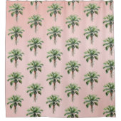 赤面ピンクトロピカルパームツリー シャワーカーテン (正面)