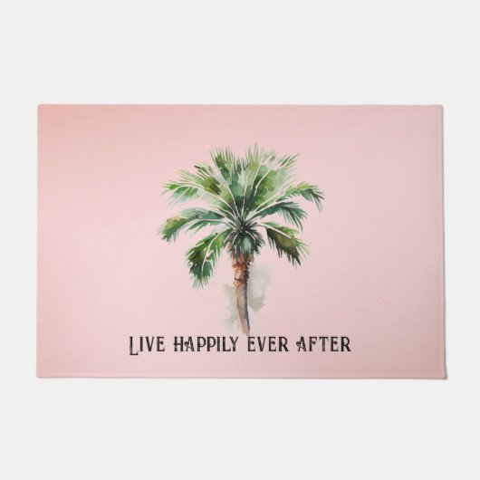 赤面ピンクトロピカルパームツリー ドアマット (正面)