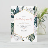 赤面ピンクトロピカルパームパンパスバースデーパーティー 招待状 (スタンド正面)