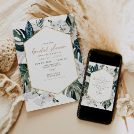 赤面ピンクトロピカルパームパンパスブライダルシャワー 招待状