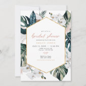 赤面ピンクトロピカルパームパンパスブライダルシャワー 招待状 (正面)