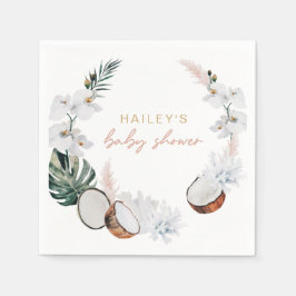 赤面ピンクトロピカルパームパンパスベビーシャワー スタンダードカクテルナプキン