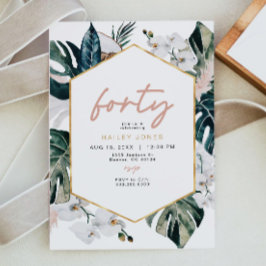 赤面ピンクトロピカルパームパンパス40歳の誕生日 招待状