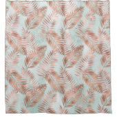 赤面ピンクトロピカル葉&ティール（緑がかった色） シャワーカーテン (正面)