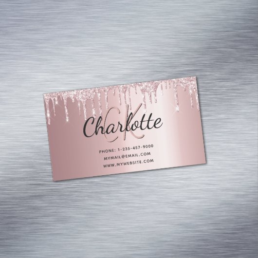 赤面ピンクドリップモノグラムエレガント マグネット名刺 (インサイチュ)