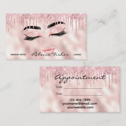 赤面ピンクドリップラッシュ美しいアポイントメントカード 予約カード (正面/裏面)