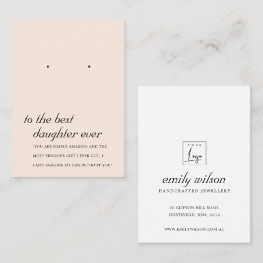 赤面ピンクドーターフレンドイヤリングディスプレイカード プレイスカード (正面/裏面)