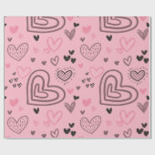 赤面ピンクドードルハートバレンタインデー ラッピングペーパー (フラット)