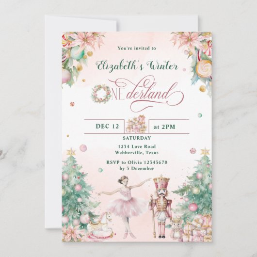 赤面ピンクナツクラッカー最初の誕生日パーティー 招待状 (正面)