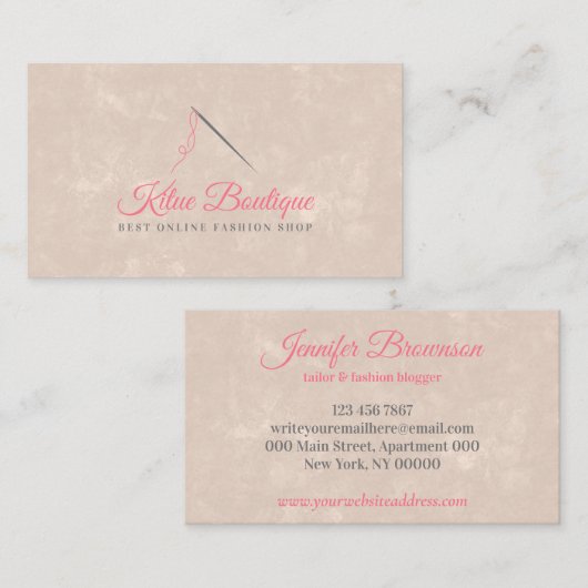 赤面ピンクニードルスレッドシーストレス裁縫 名刺 (正面/裏面)