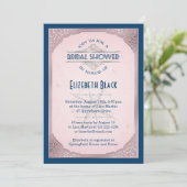 赤面ピンクネイビーシルバーヴィンテージフレームブライダルシャワー 招待状 (スタンド正面)