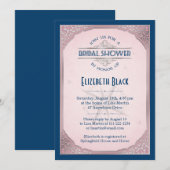赤面ピンクネイビーシルバーヴィンテージフレームブライダルシャワー 招待状 (正面/裏面)