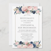 赤面ピンクネイビーピーニーブライドデスメイドランチョン 招待状 (正面)