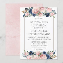 赤面ピンクネイビーピーニーブライドデスメイドランチョン