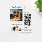 赤面ピンクネイビーフローラ写真QRコードスキャンRSVP (デスク)