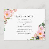 赤面ピンクネイビーフローラ結婚式の日付を保存 案内ポストカード (正面)