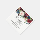 赤面ピンクネイビーブルゴーニュフローラブライダルシャワー スタンダードカクテルナプキン (角)