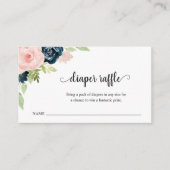 赤面ピンクネイビーブルーおむつラッフルベビーシャワー エンクロージャーカード (正面)