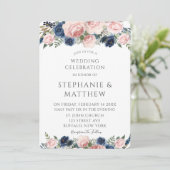 赤面ピンクネイビーブルーウォーター色牡丹結婚ズ 招待状 (スタンド正面)