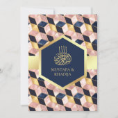 赤面ピンクネイビーブルージオメトリックムスリム結婚ズ 招待状 (正面)