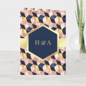 赤面ピンクネイビーブルージオメトリックムスリム結婚ズ 招待状 (裏面)