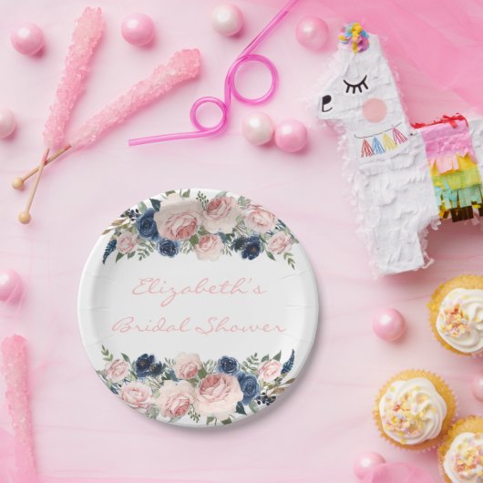 赤面ピンクネイビーブルーピーニー結婚ズ ペーパープレート (パーティー)