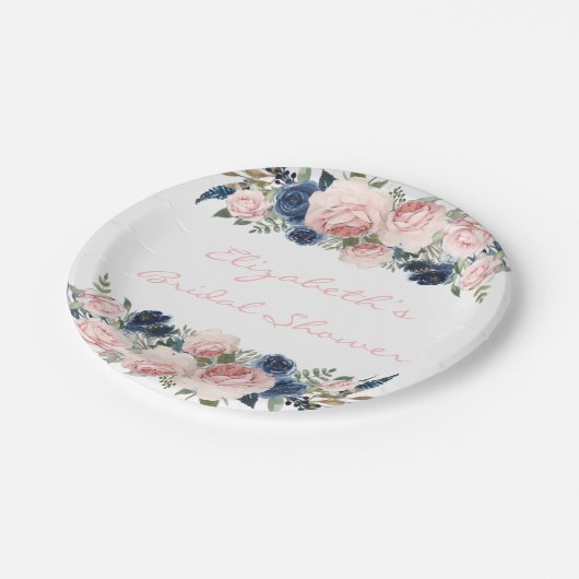 赤面ピンクネイビーブルーピーニー結婚ズ ペーパープレート (アングル)