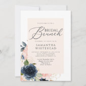 赤面ピンクネイビーブルーフローラブライダルシャワー 招待状 (正面)