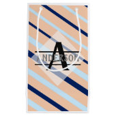 赤面ピンクネイビーブルーモノグラム スモールペーパーバッグ (正面)