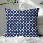 赤面ピンクネイビーブルー水玉模様フローラ水彩 クッション