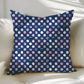 赤面ピンクネイビーブルー水玉模様フローラ水彩 クッション
