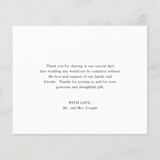 赤面ピンクネイビーブルー結婚バジェットサンキューカード (裏面)