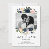 赤面ピンクネイビーブルー花模様結婚ズの写真 セーブザデート (正面)