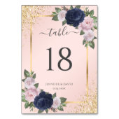 赤面ピンクネイビーブルー金ゴールドフローラ結婚ズ テーブルナンバー (裏面)