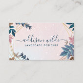 赤面ピンクネイビー葉ボタニカル 名刺 (正面)