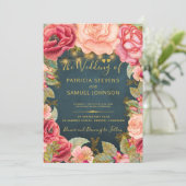 赤面ピンクネイビー金ゴールドロマンチック庭園の結婚式 招待状 (スタンド正面)