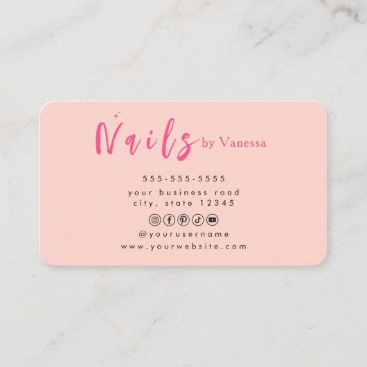 赤面ピンクネイリストモダン爪、 ネイルアートサロン 名刺 (裏面)