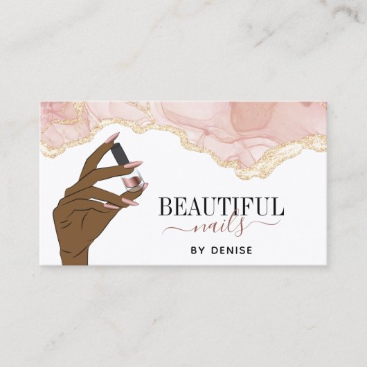赤面ピンクネイルサロン女性手爪、 ネイル技術者 名刺 (正面)