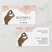 赤面ピンクネイルサロン女性手爪、 ネイル技術者 名刺 (正面/裏面)