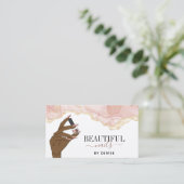 赤面ピンクネイルサロン女性手爪、 ネイル技術者 名刺 (スタンド正面)