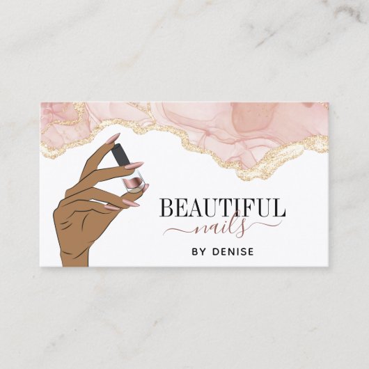 赤面ピンクネイルサロン女性手爪、 ネイル技術者 名刺 (正面)