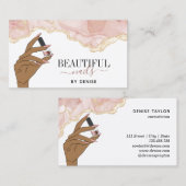 赤面ピンクネイルサロン女性手爪、 ネイル技術者 名刺 (正面/裏面)