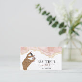 赤面ピンクネイルサロン女性手爪、 ネイル技術者 名刺 (スタンド正面)