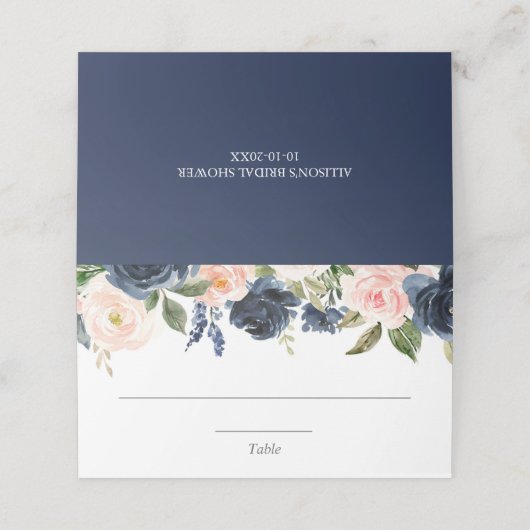 赤面ピンクネービーブルーフローラエレガント座席表 プレイスカード (外部開封)