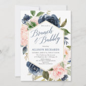 赤面ピンクネービーブルーブランチバブリーブライダルシャワー 招待状 (正面)