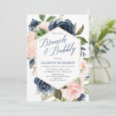 赤面ピンクネービーブルーブランチバブリーブライダルシャワー 招待状 (スタンド正面)