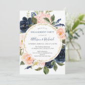 赤面ピンクネービーブルー金ゴールドエレガント婚約パーティ 招待状 (スタンド正面)