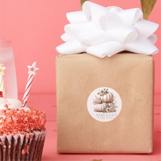 赤面ピンクハイランド牛秋パンプキンステッカー ラウンドシール (パーティー)