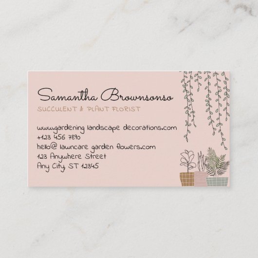 赤面ピンクハウスフラワーヴァーゼプラントサキュリンス 名刺 (裏面)